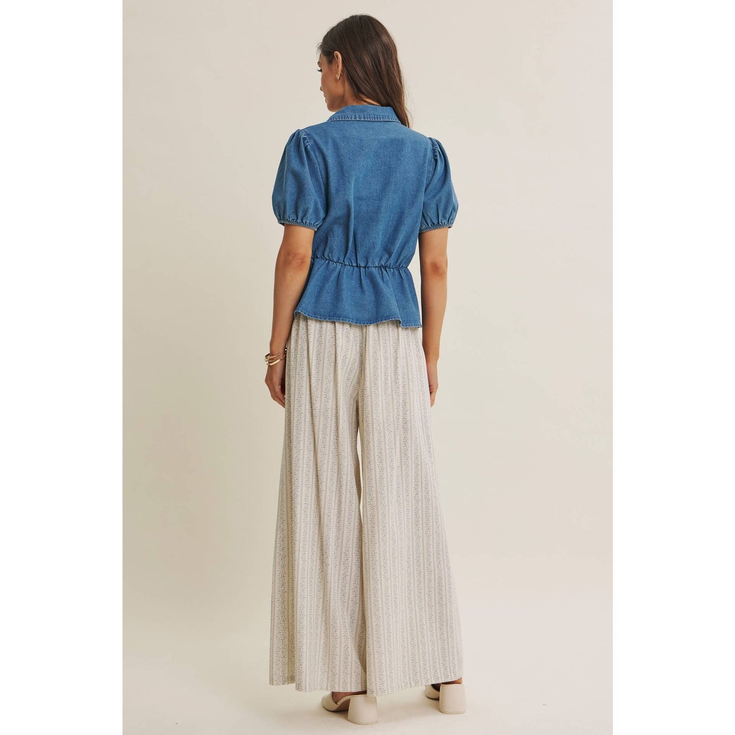 DENIM BOW MOMENT BLOUSE