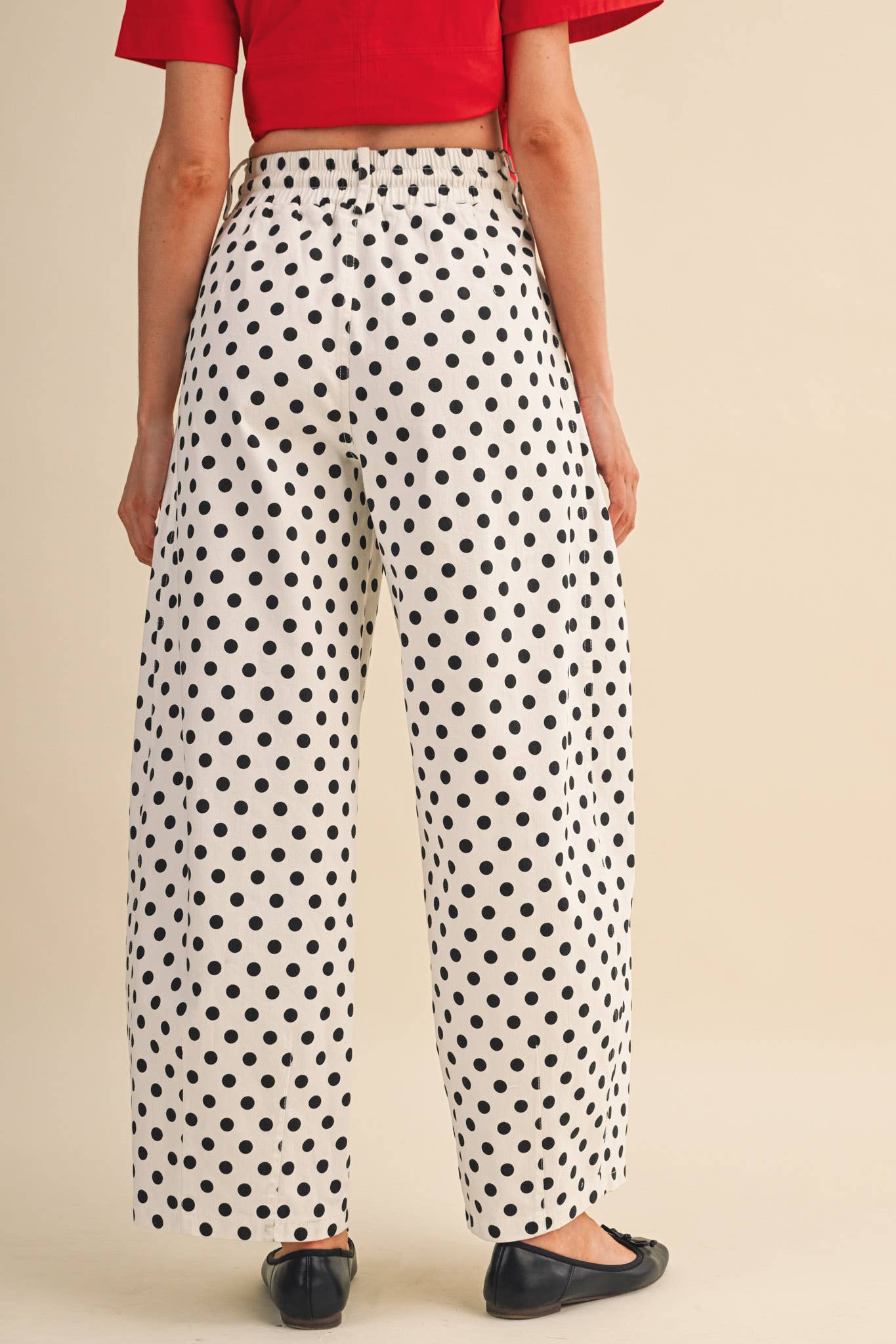 POLKA DOT PLEATED BARREL PANTS