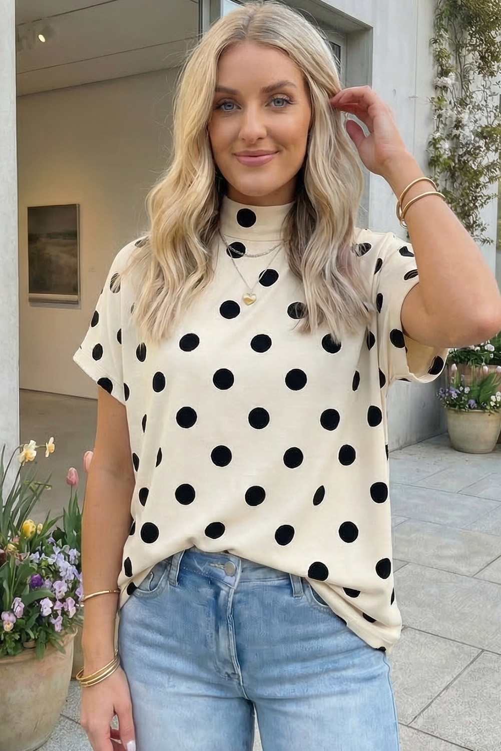 POLKA DOT MOCK NECK TOP