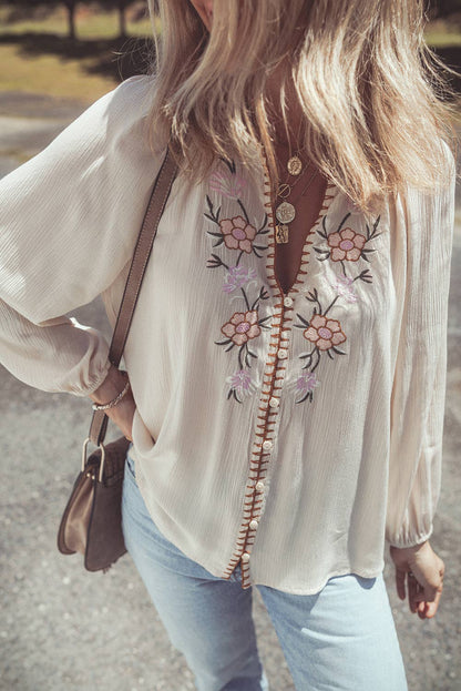 EMBROIDERED PUFF SLEEVE BLOUSE
