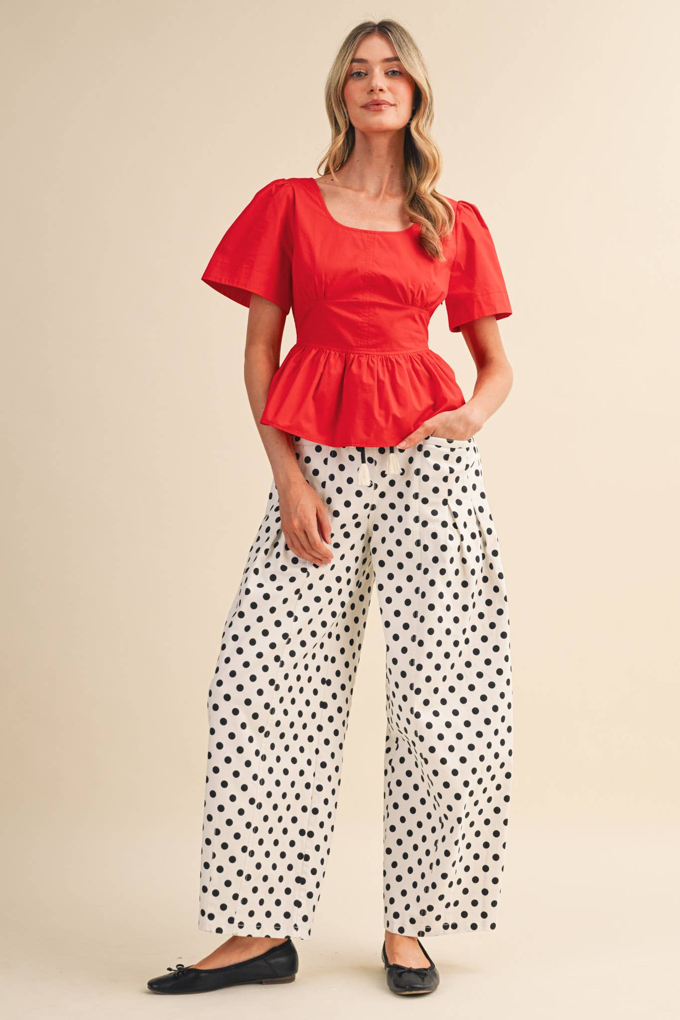 POLKA DOT PLEATED BARREL PANTS