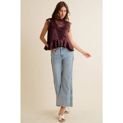 LACE TRIM POLKA DOT BLOUSE