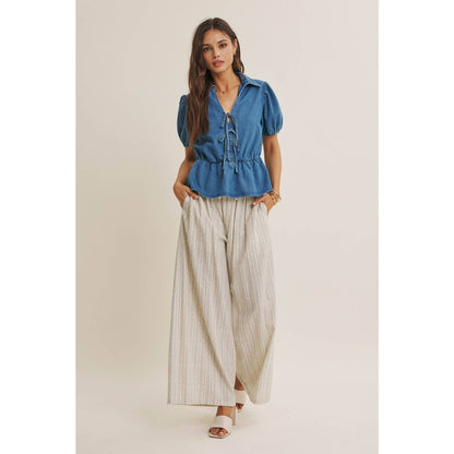 DENIM BOW MOMENT BLOUSE