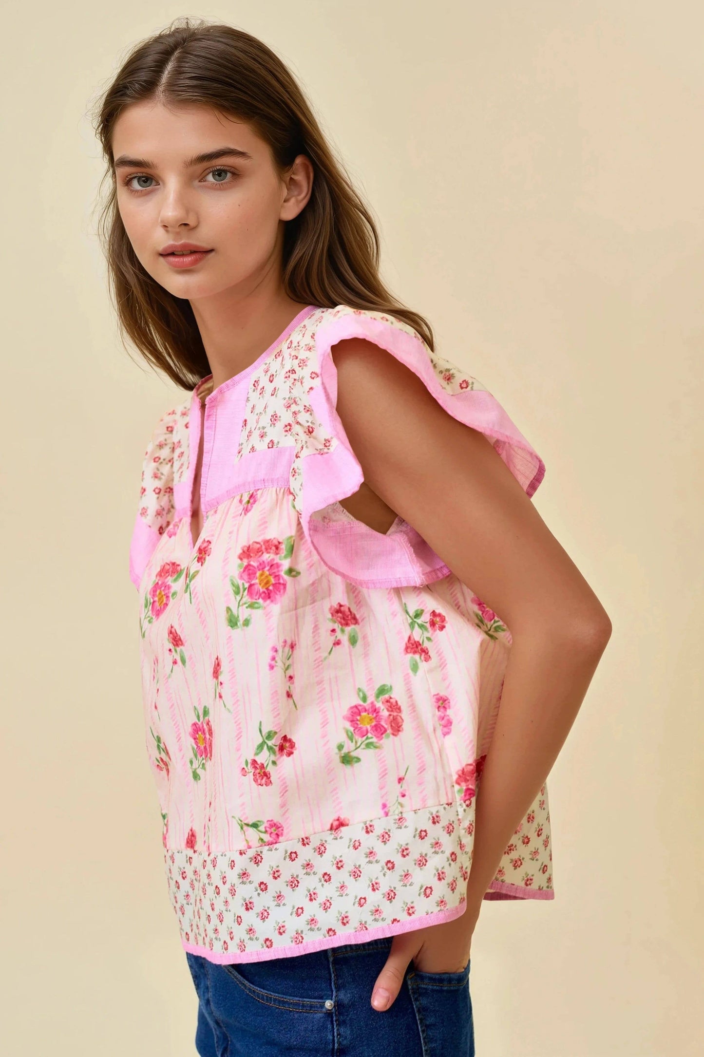 PINK FLUTTER BLOUSE