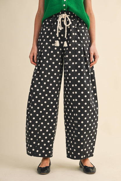 POLKA DOT PLEATED BARREL PANTS