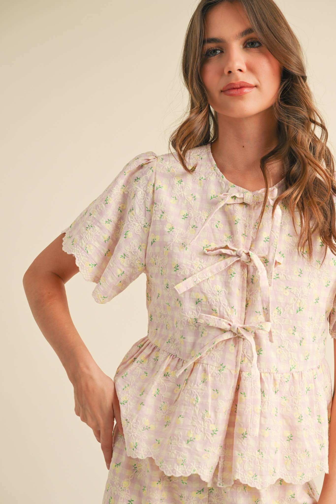 EMBROIDERED FLORAL GINGHAM SET