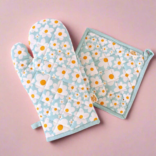 OVEN MITT SET || BLUE DAISY