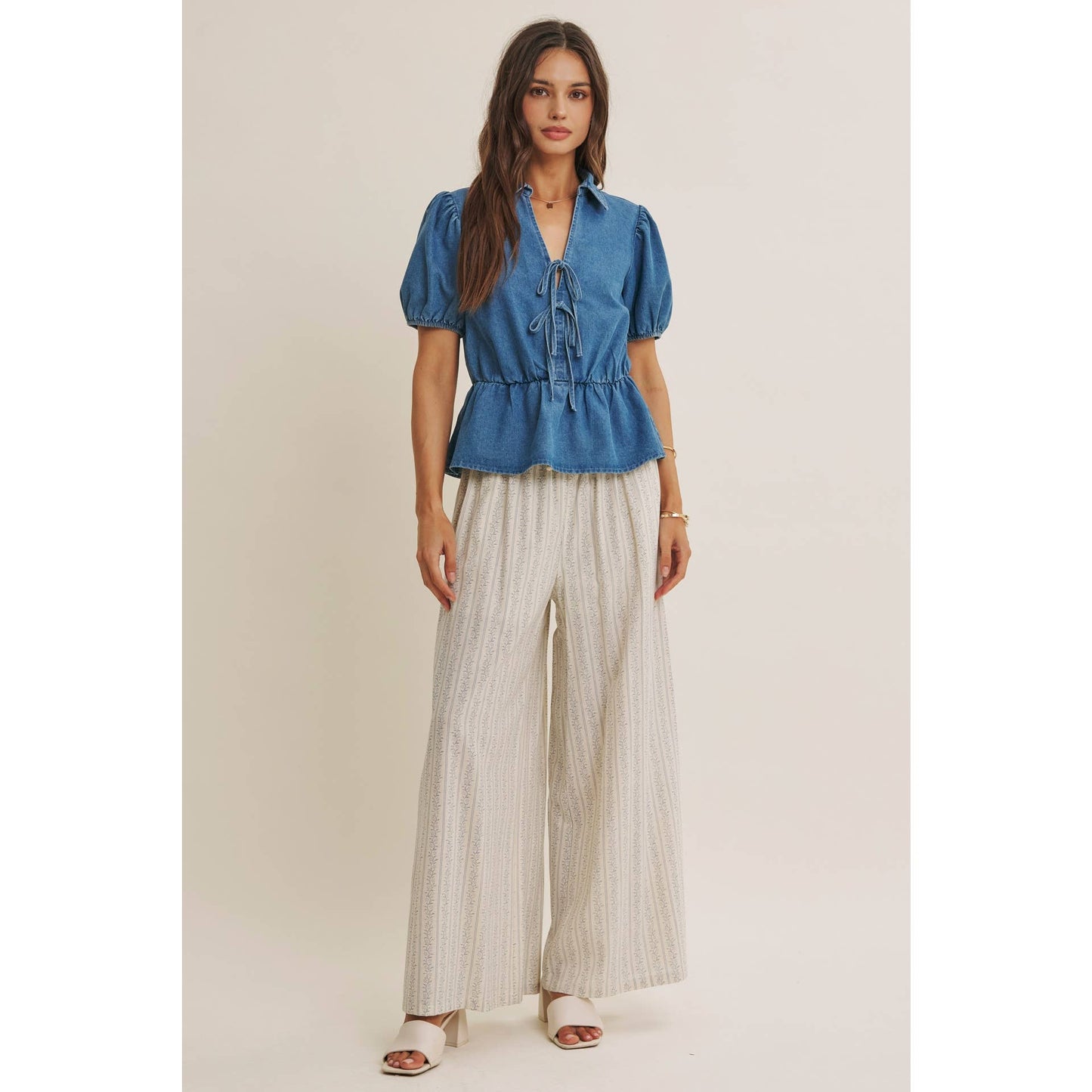 DENIM BOW MOMENT BLOUSE