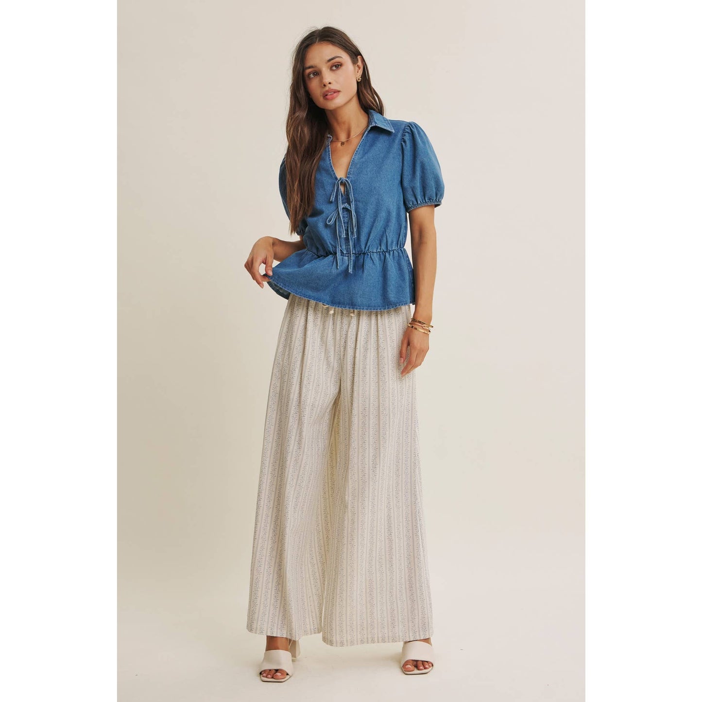 DENIM BOW MOMENT BLOUSE