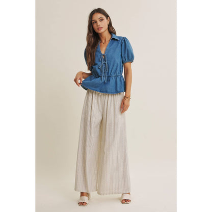DENIM BOW MOMENT BLOUSE