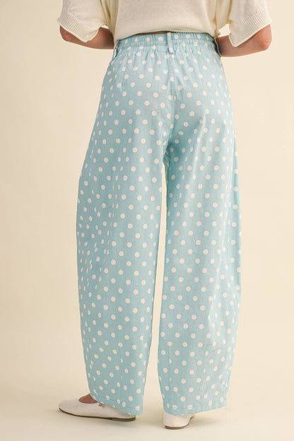 POLKA DOT PLEATED BARREL PANTS