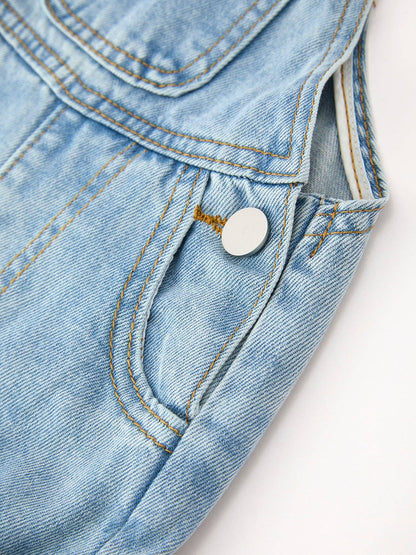 LITTLE DENIM BOW OVERALLS