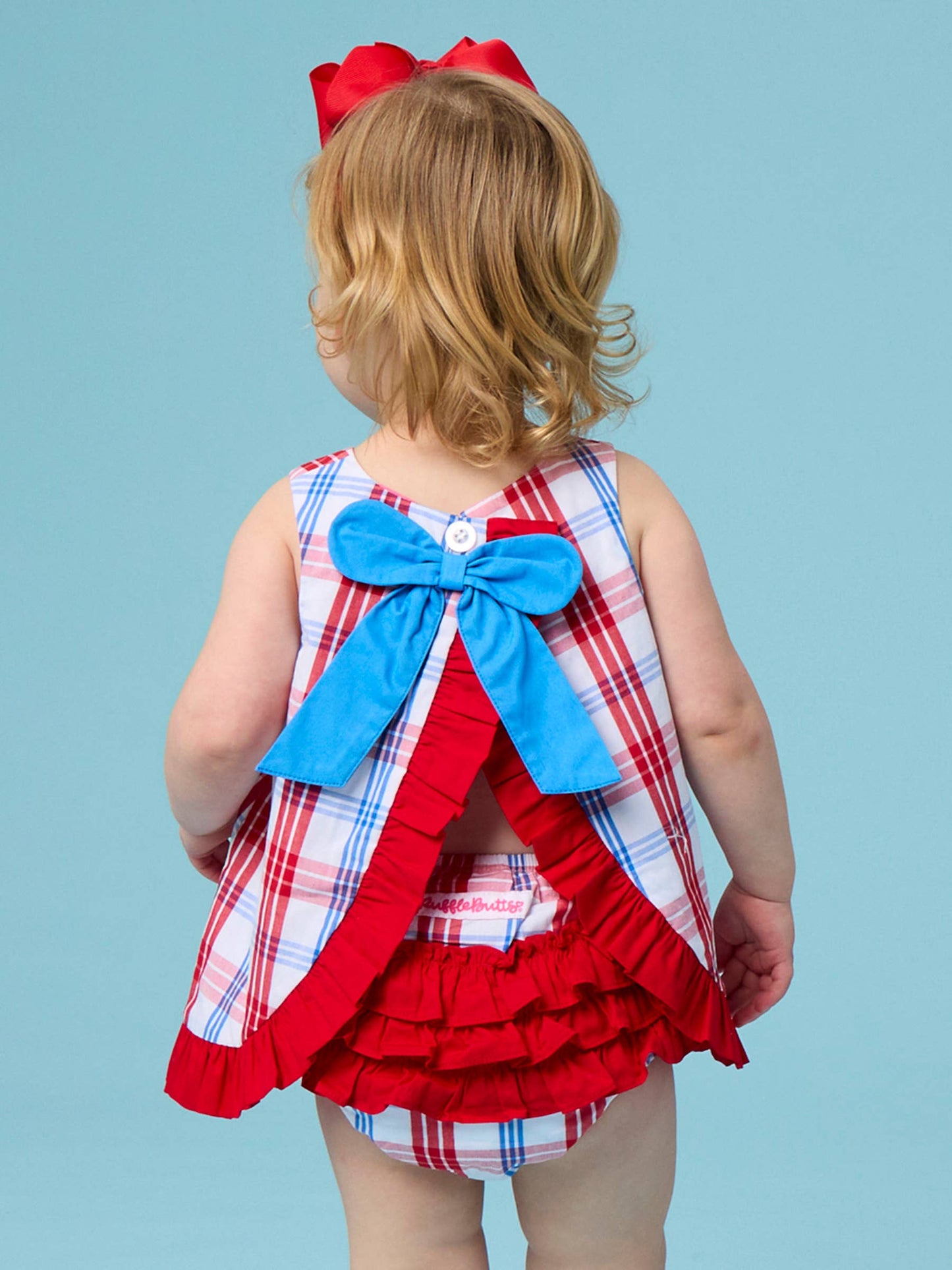 RED, WHITE + BLUE PLAID BLOOMER SET