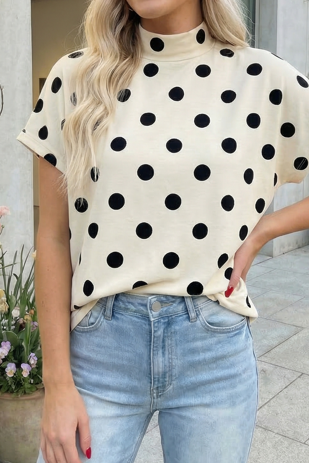 POLKA DOT MOCK NECK TOP