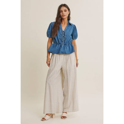 DENIM BOW MOMENT BLOUSE
