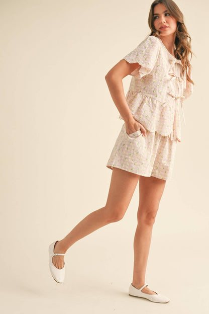 EMBROIDERED FLORAL GINGHAM SET