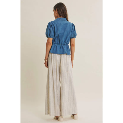 DENIM BOW MOMENT BLOUSE
