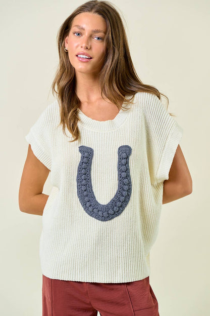 HORSESHOE RIBBED SWEATER