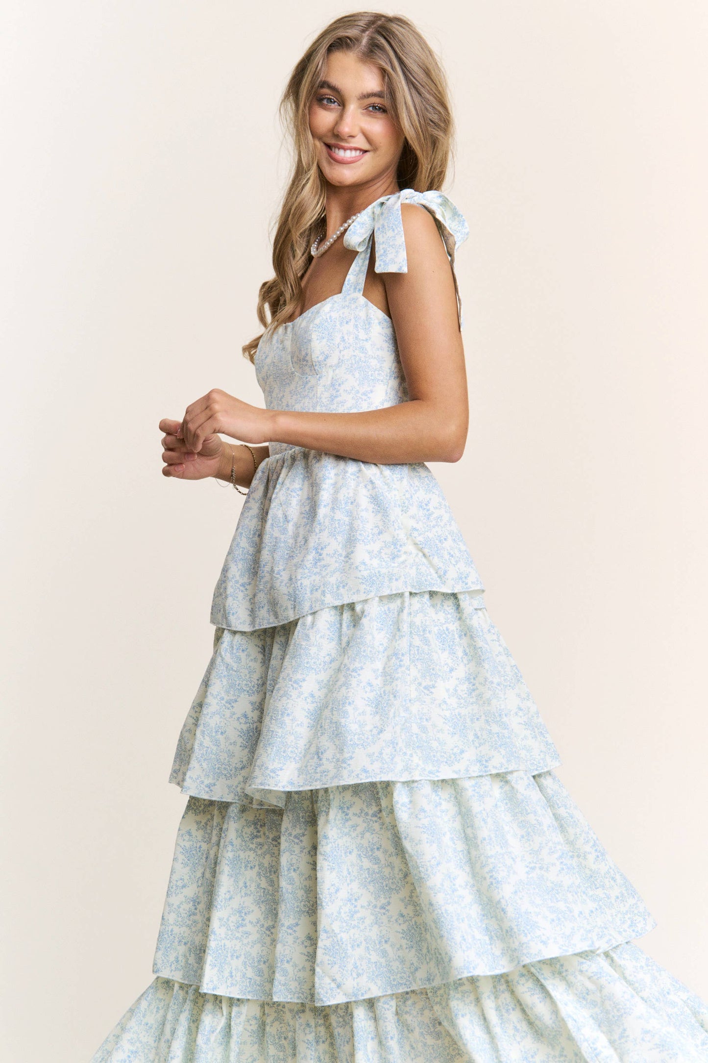 THE BLUE FLORAL RUFFLE MAXI