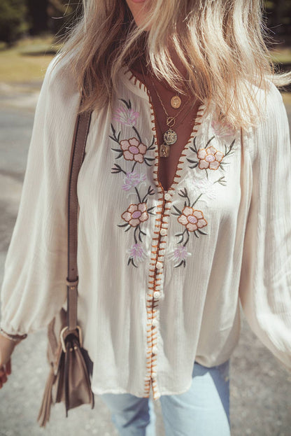 EMBROIDERED PUFF SLEEVE BLOUSE