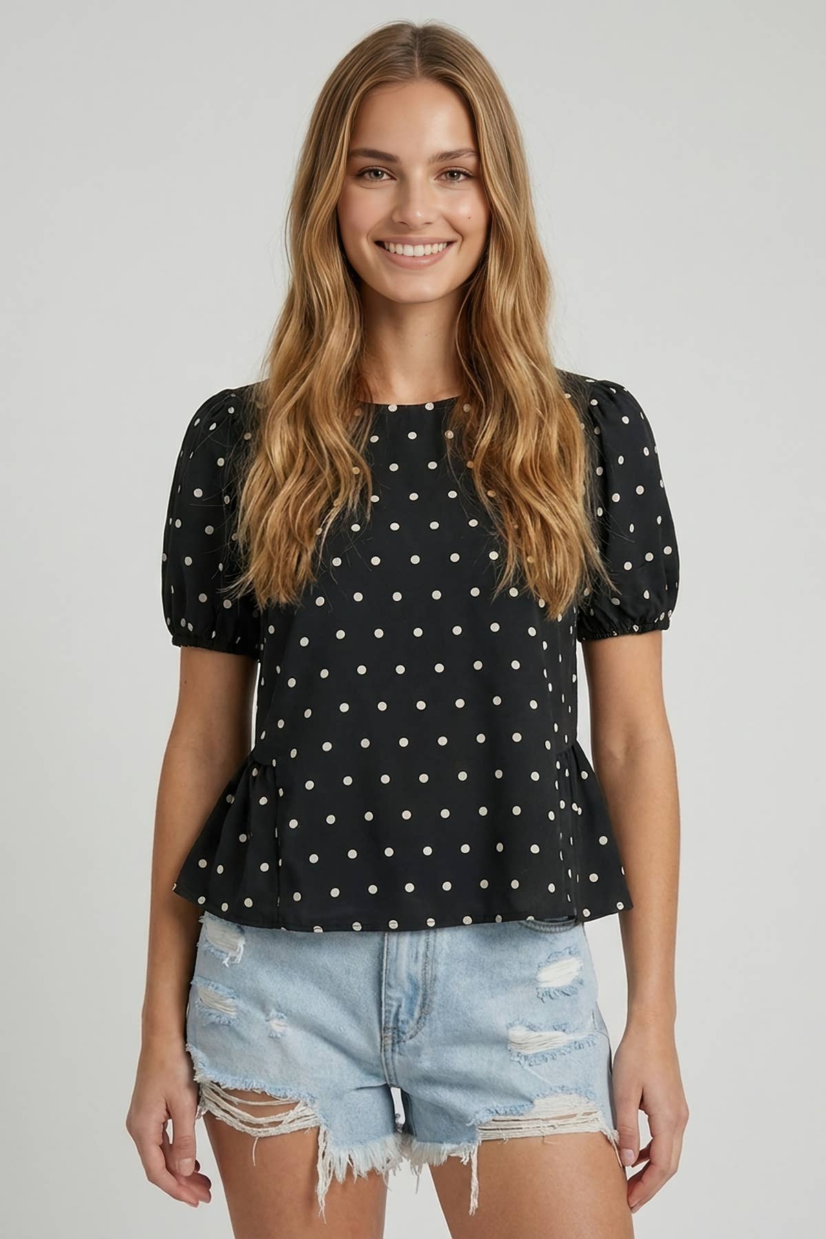 POLKA DOT PEPLUM BLOUSE