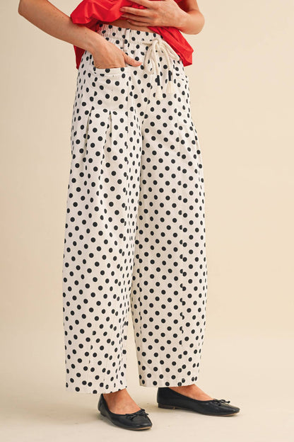 POLKA DOT PLEATED BARREL PANTS