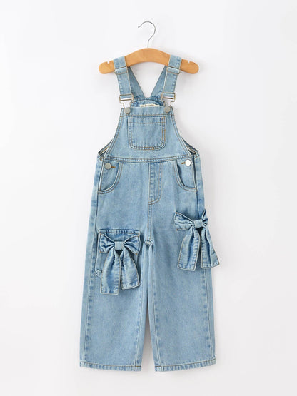 LITTLE DENIM BOW OVERALLS