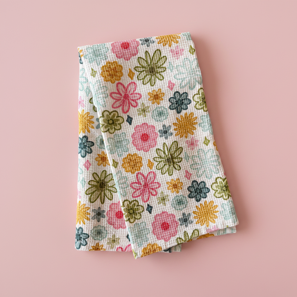 WAFFLE TEA TOWELS || WATERCOLOR FLORALS
