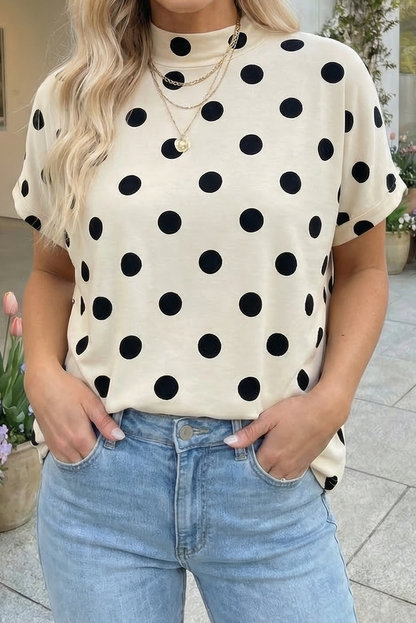 POLKA DOT MOCK NECK TOP