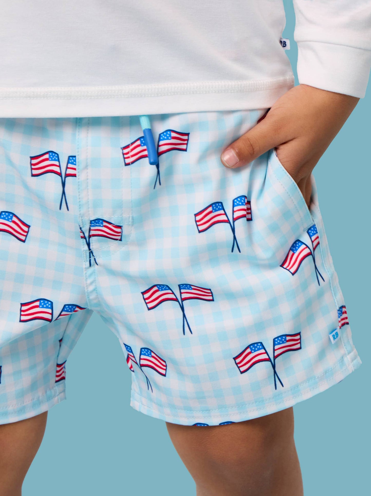 PATRIOTIC GINGHAM SWIM TRUNKS