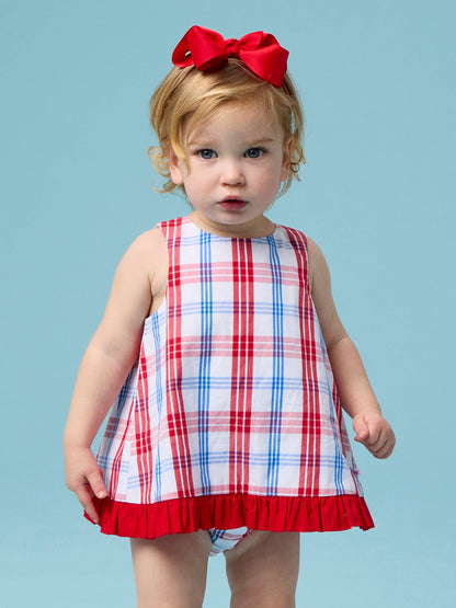 RED, WHITE + BLUE PLAID BLOOMER SET