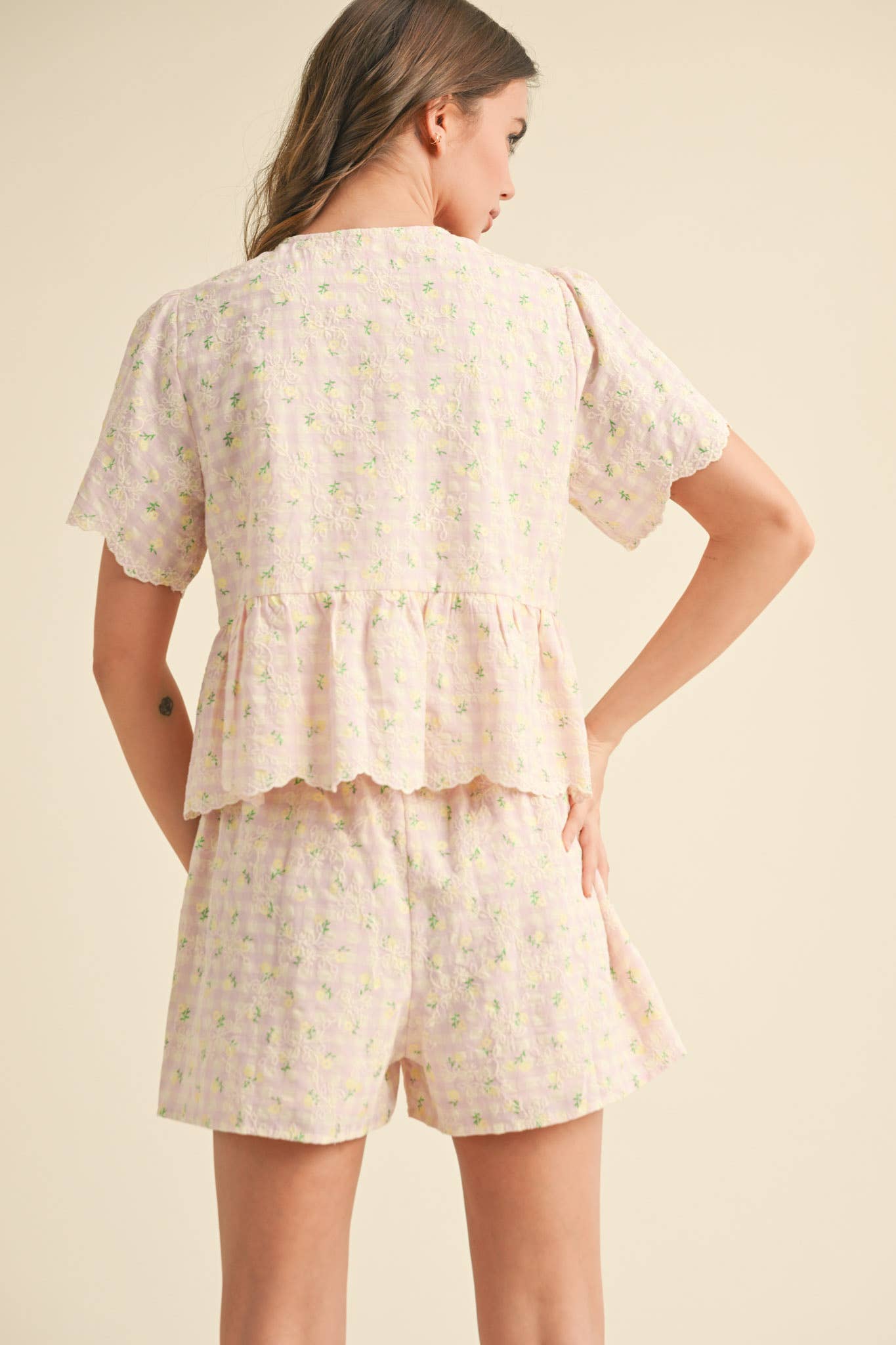 EMBROIDERED FLORAL GINGHAM SET