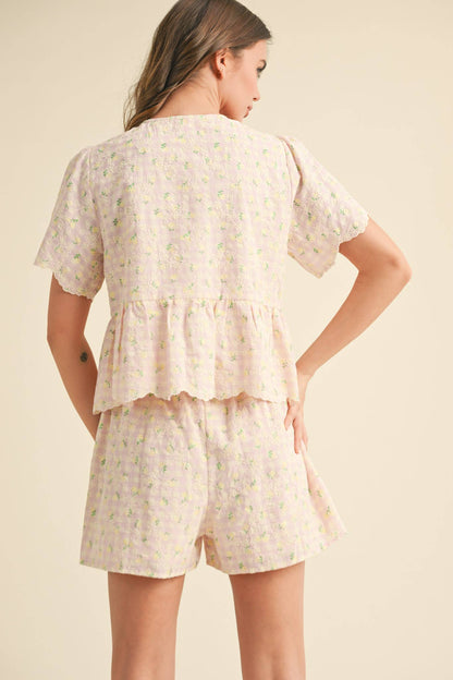 EMBROIDERED FLORAL GINGHAM SET