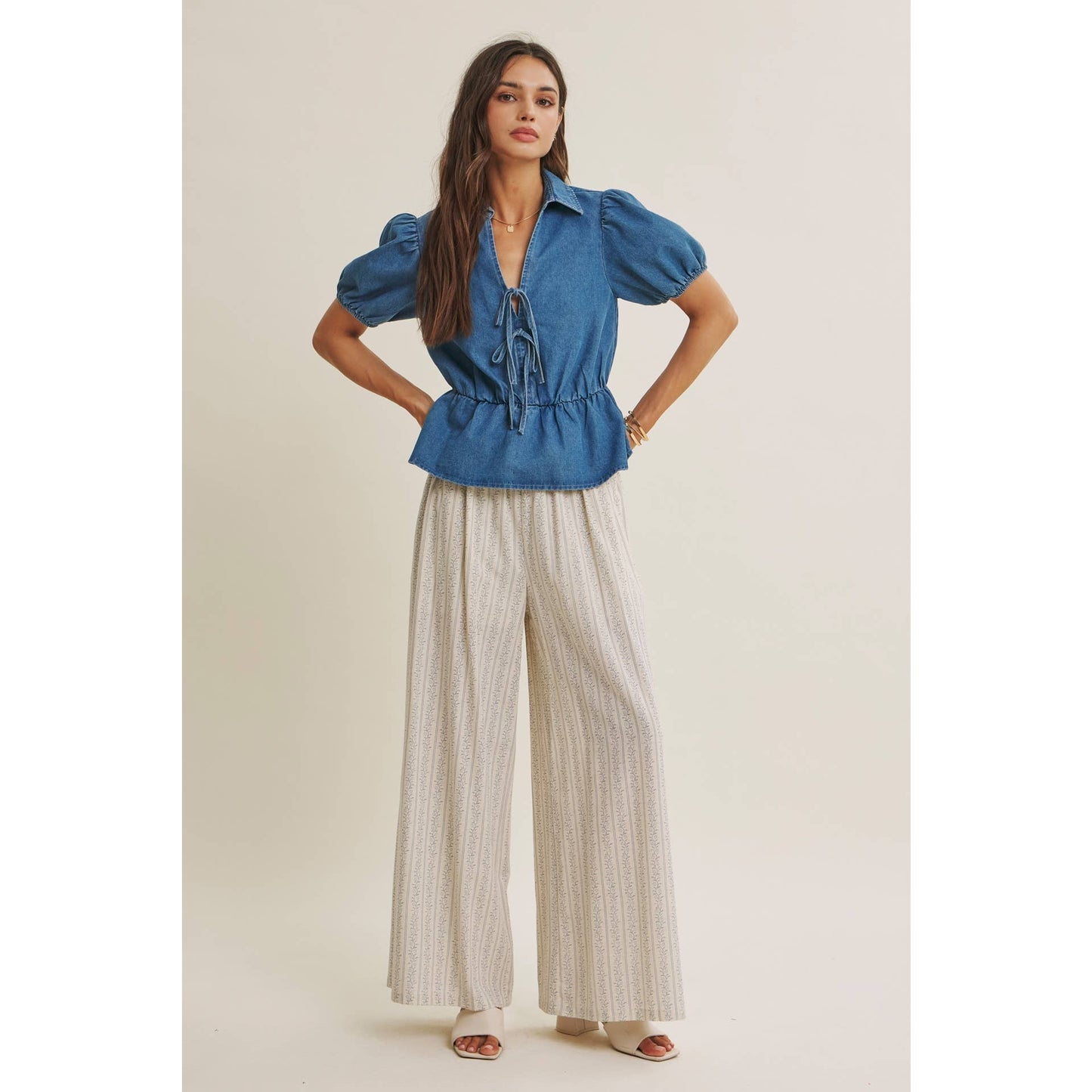 DENIM BOW MOMENT BLOUSE