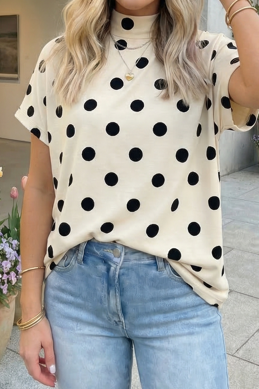 POLKA DOT MOCK NECK TOP