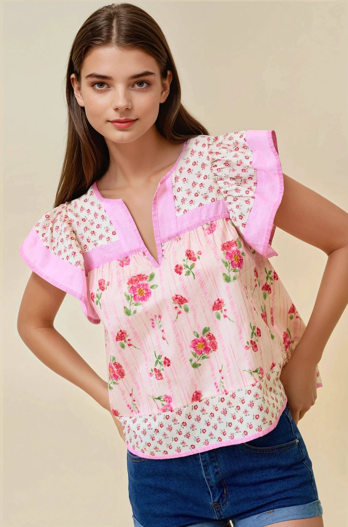 PINK FLUTTER BLOUSE