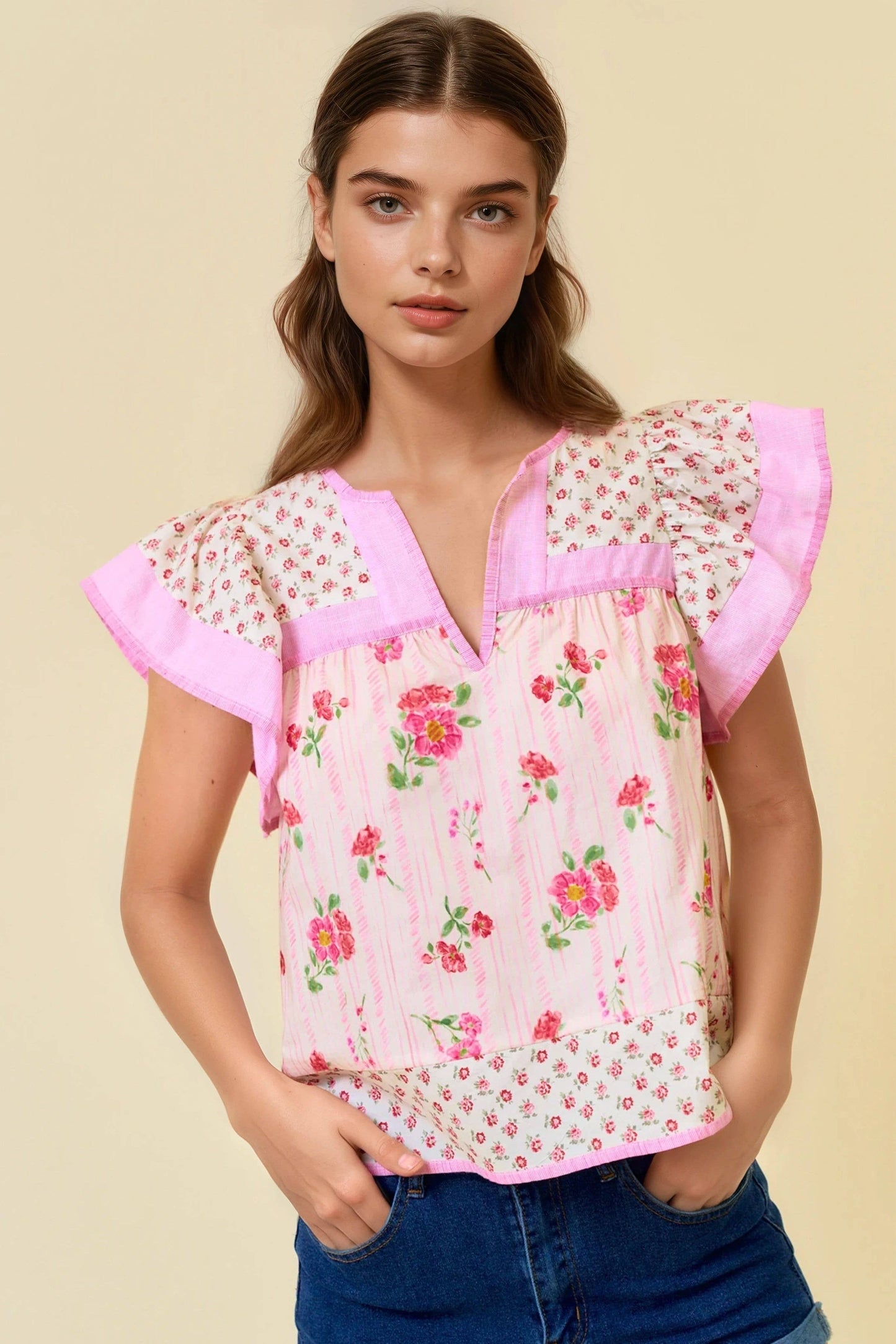 PINK FLUTTER BLOUSE