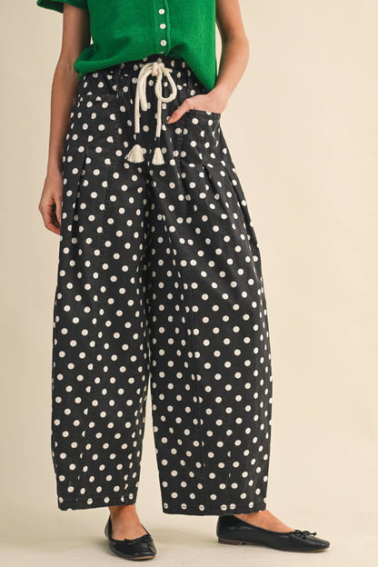 POLKA DOT PLEATED BARREL PANTS