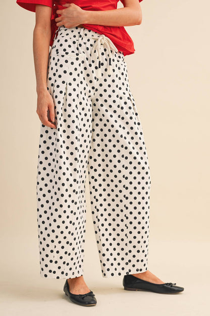POLKA DOT PLEATED BARREL PANTS
