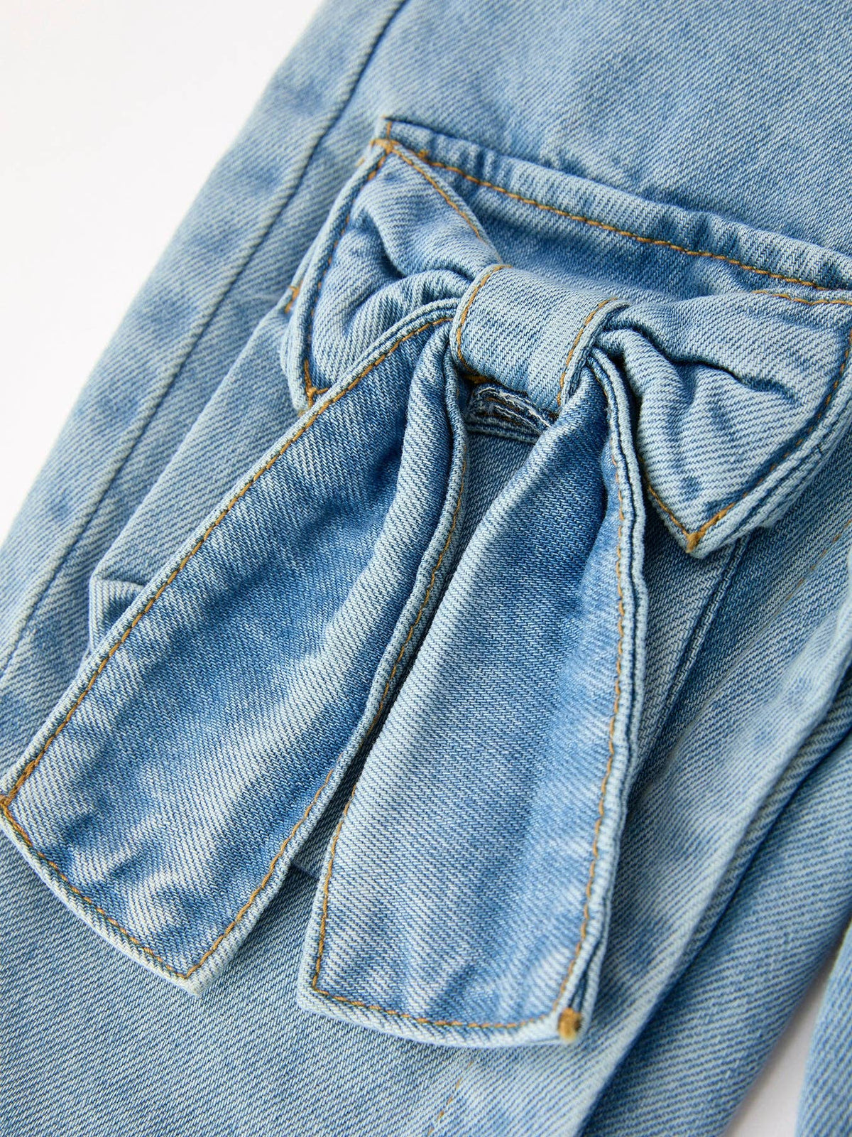 LITTLE DENIM BOW OVERALLS
