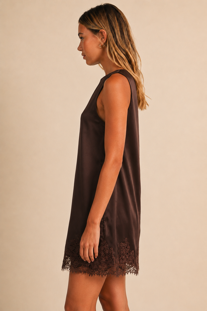 THE LACE TRIM SATIN MINI
