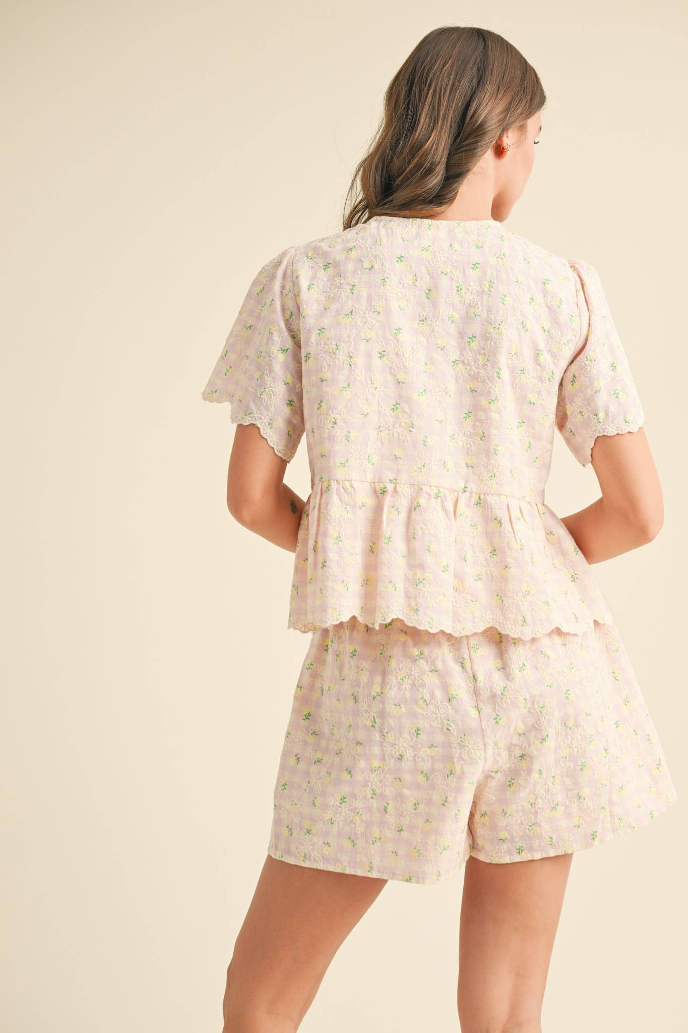 EMBROIDERED FLORAL GINGHAM SET