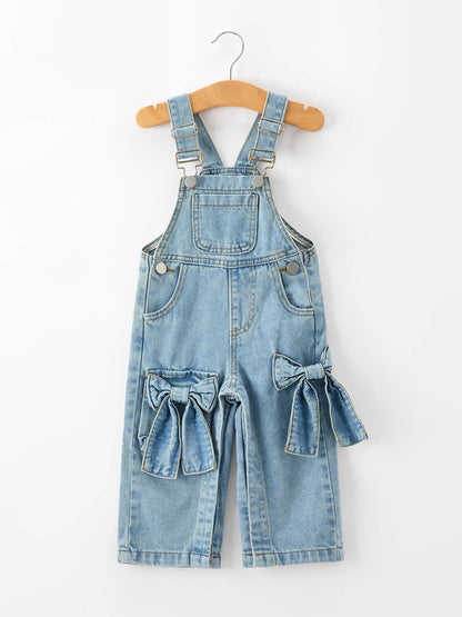 LITTLE DENIM BOW OVERALLS