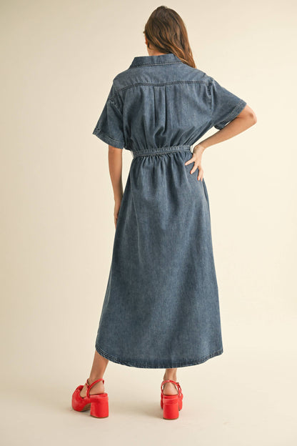 ASYMMETRIC BUTTON DETAIL DENIM SHIRT DRESS