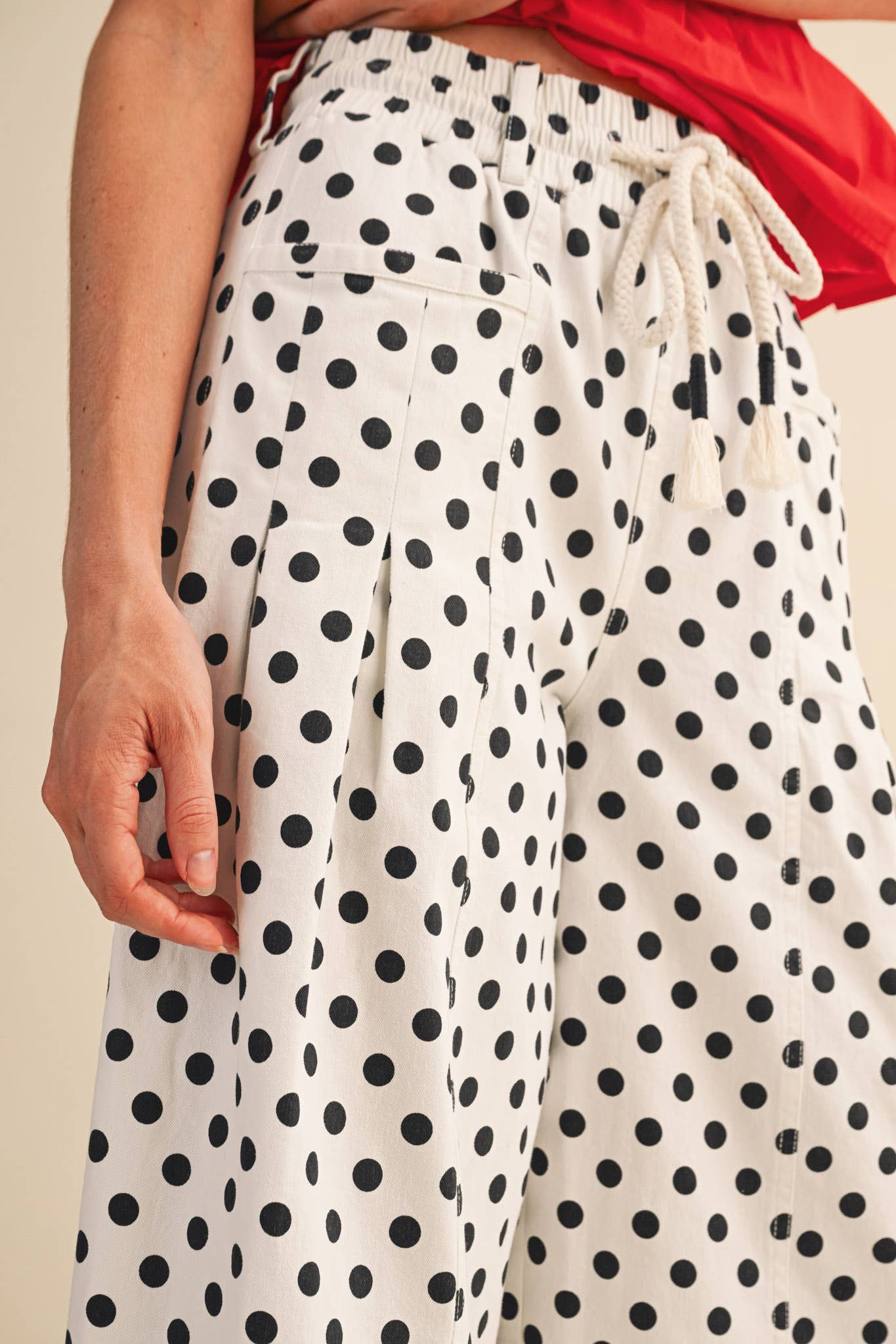 POLKA DOT PLEATED BARREL PANTS