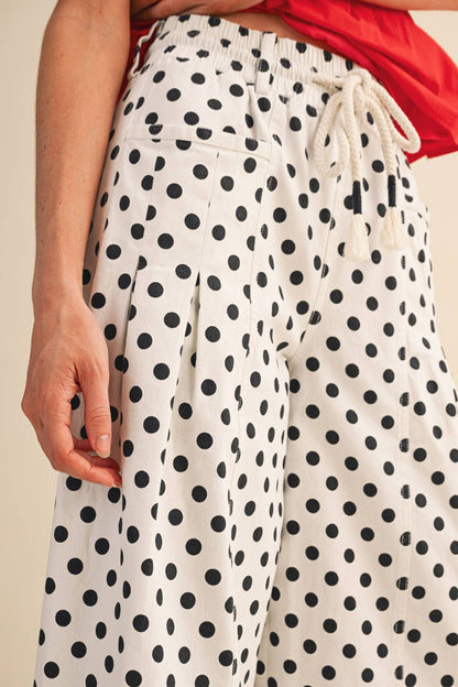 POLKA DOT PLEATED BARREL PANTS