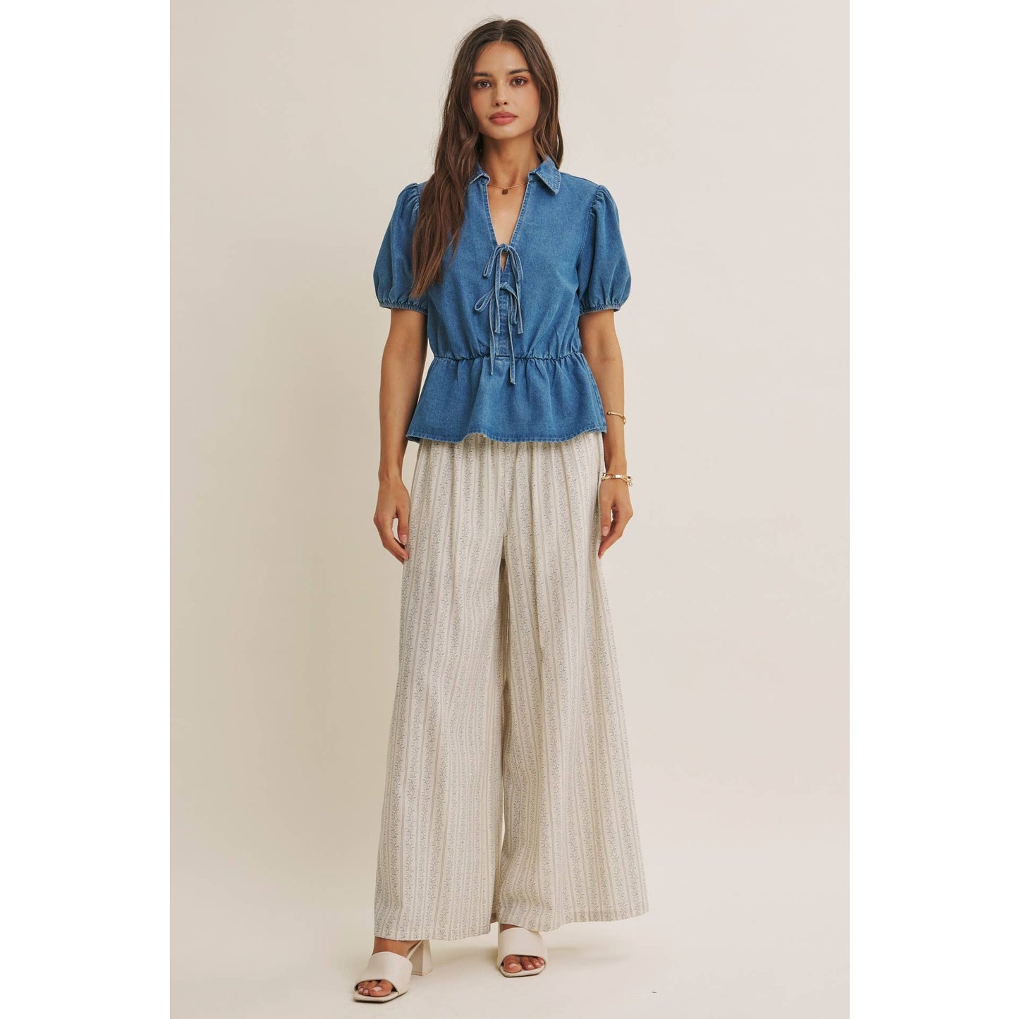 DENIM BOW MOMENT BLOUSE