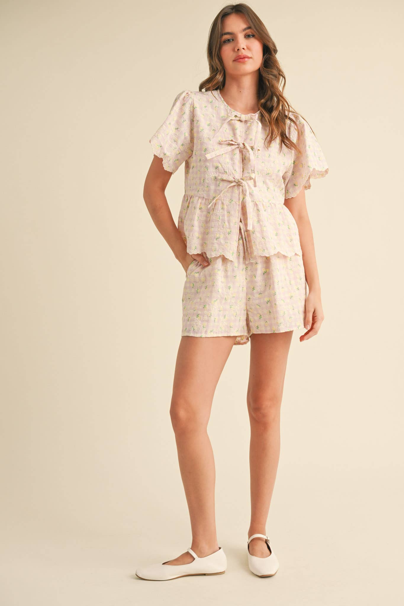 EMBROIDERED FLORAL GINGHAM SET