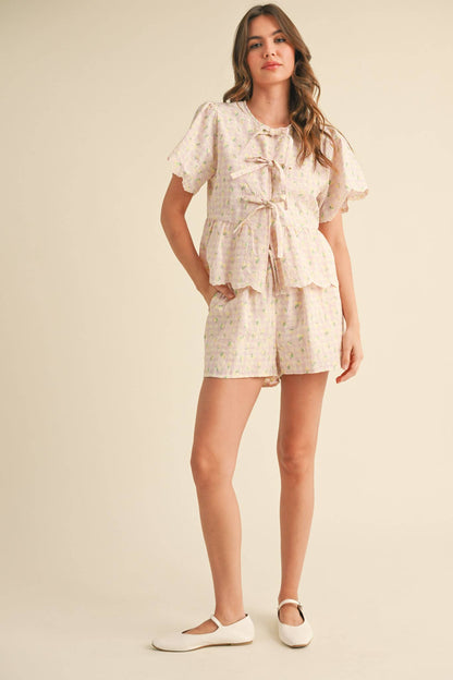 EMBROIDERED FLORAL GINGHAM SET