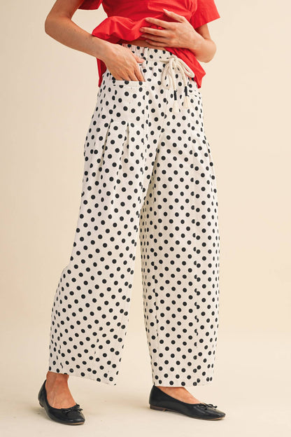 POLKA DOT PLEATED BARREL PANTS